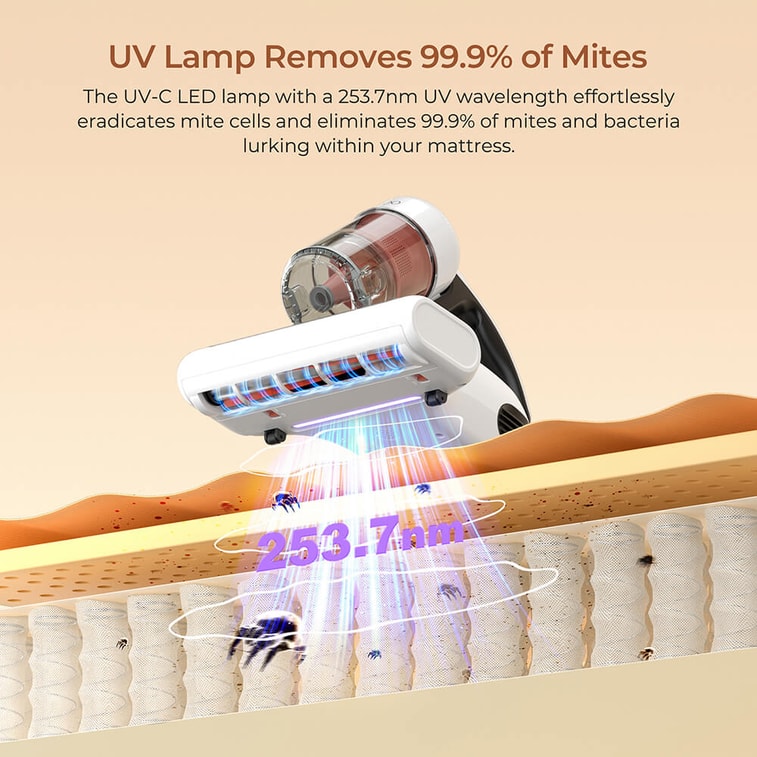 J200 Dust Mite Mattresses Vacuum Cleaners, with Integrated Dual Cups, 13KPa Suction, UV Light, 60℃ Hot Air, LED Display 9