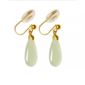 【中国直送】故宮博物院文化創作商品 - 宮殿からの新着商品：ピアス穴のない耳用クリップ式スターリングシルバーイヤリング、和田翡翠イヤリング、ティアドロップイヤリング、金雲青スタイル、33*8mm