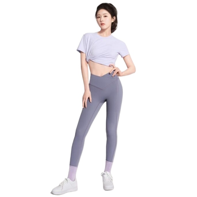 【中國直郵】 蕉內 【趙露思同款】涼皮306Cool女士涼感瑜珈褲健身褲跑步褲 提臀收腹打底褲 交叉腰—藍石灰 L