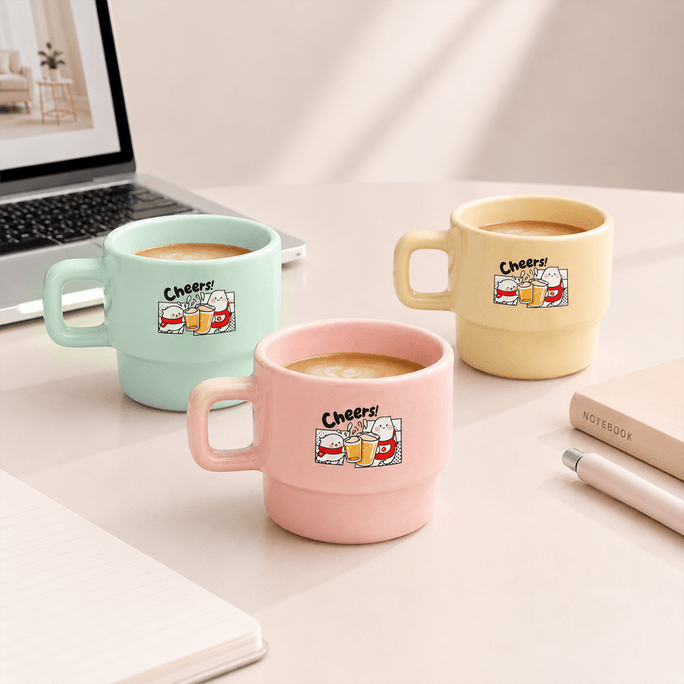 Yami Cheers to Joy Ceramic Mystery Mug 9.47 fl oz【Macaron Tri-Color Blind Box Design】【Yami Custom Pattern Cute & Playful】