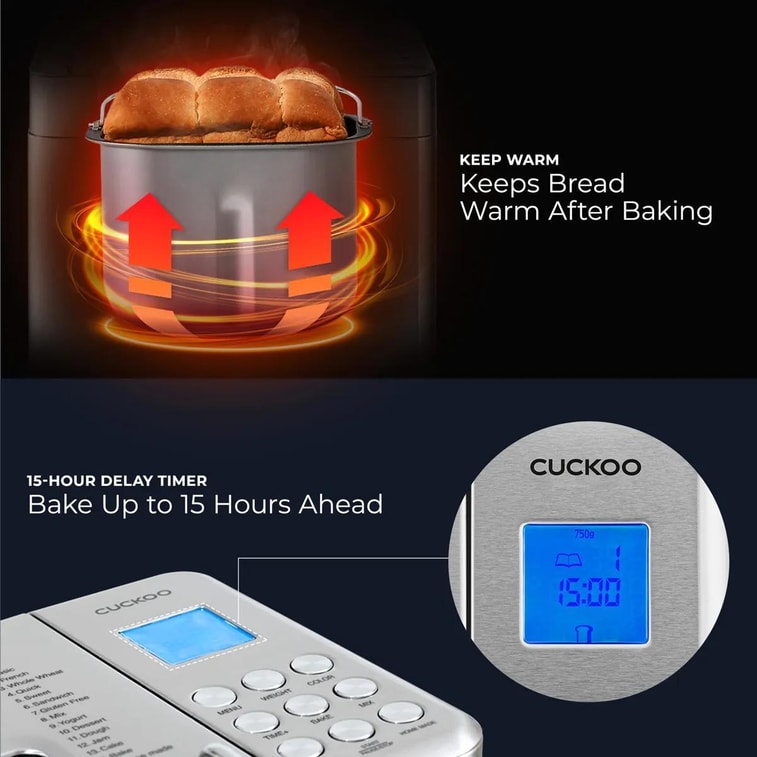 Multi-Functional Automatic Bread Maker Stainless Steel 32.0oz CBM-AAB101S Multi-Functional Cooking 15-Hour Timer 8