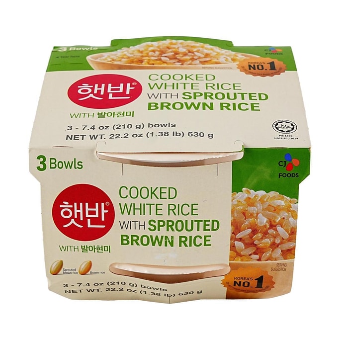 韩国CJ希杰 即食白米发芽糙米饭 210g*3碗【微波米饭】【健康杂粮饭速食饭】
