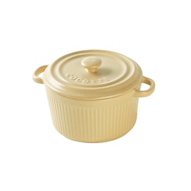 Ceramic Bowl, Steamed Egg Bowl, Oven Bowl With Lid, Air Fryer Bowl, Small Vertical Pattern Double-Ear Round Bowl-Yellow With Lid 1 Piece