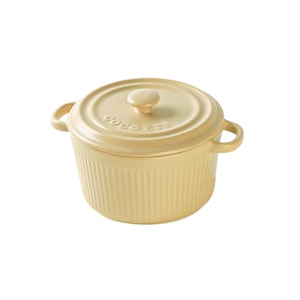 Ceramic Bowl, Steamed Egg Bowl, Oven Bowl With Lid, Air Fryer Bowl, Small Vertical Pattern Double-Ear Round Bowl-Yellow With Lid 1 Piece