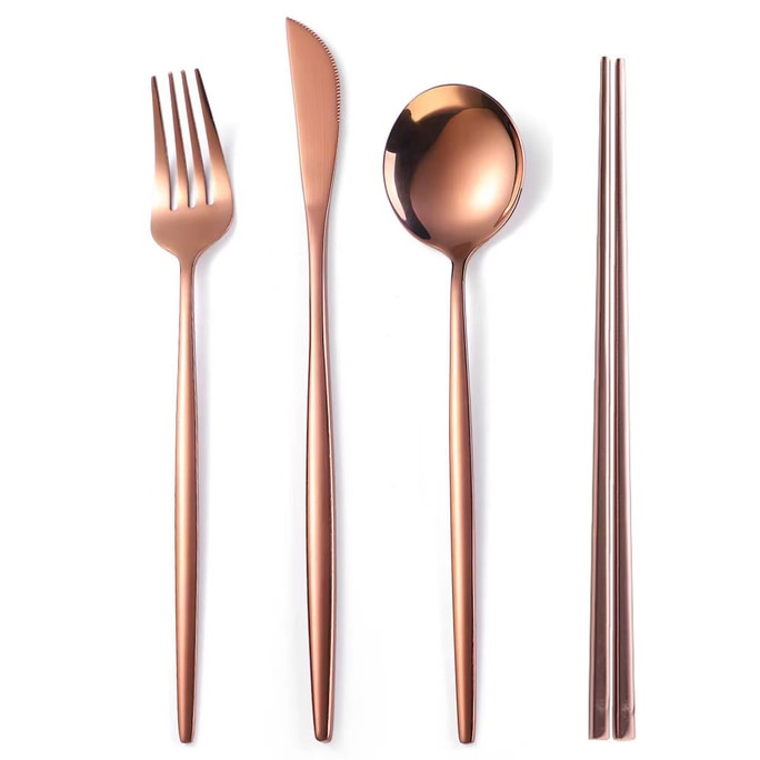 Cutlery Set Stainless Steel Dinnerware Set Spoon Tableware Forks Knives Spoons Chopsticks Pink Rosegold 1 Set