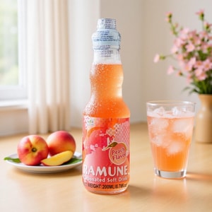 Ramune Carbonated Soft Drink,Marble Soda,Peach Flavor,6.76 fl oz