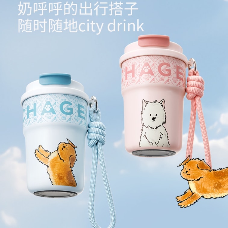 [중국 직송] 바왕차지 귀여운 반려동물 버블컵 여행용 보온컵 365ml - 복숭아 핑크 (래그돌 고양이)*1 4