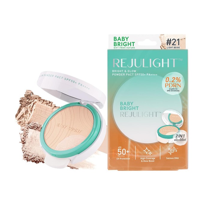 泰国BABYBRIGHT 光感焕亮防晒粉饼 多效防晒高光 SPF50+ / PA++++ 0.2%PDRN保湿提亮淡纹 9.5g #21 Light Beige 浅米白