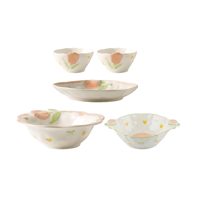 Fresh and Minimalist Dinnerware Set: 1 Soup Bowl + 1 Double-Handled Bowl + 1 Soup Plate + 2 Rice Bowls