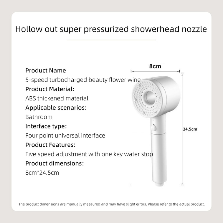 Home Use Ultra-Powerful Shower Head Bathroom Heater Turbo Large Water Outflow Five-Speed Classic Grey + Base 12