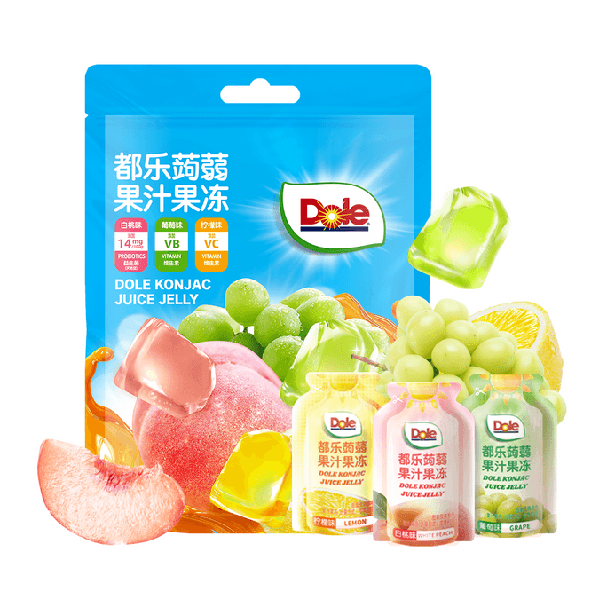 Konjac juice mixed flavor, white peach/lemon/grape, containing real fruit juice probiotics & vitamins, healthy snack 300g