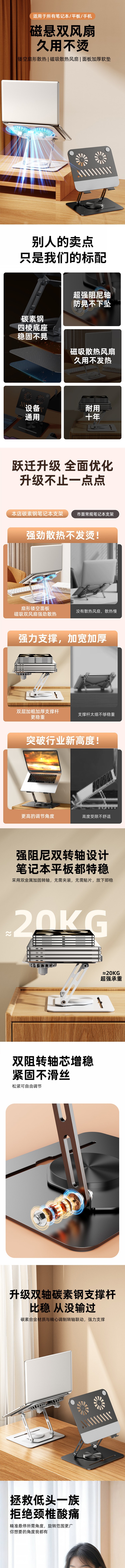 【中國直郵】 HSPM 360度可旋轉碳鋼筆電支架墊 升降增高散熱折疊架 黑色 1個