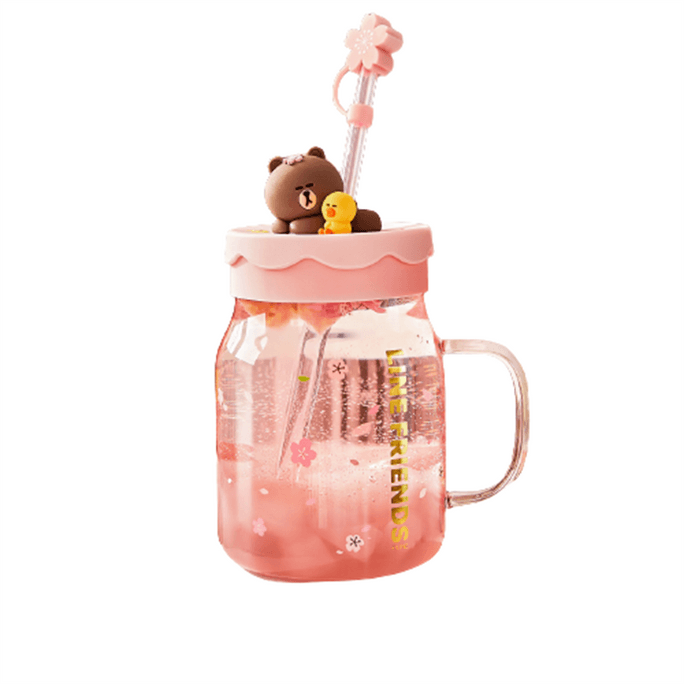 Glass Water Cup Girls Children Large Capacity Straw Cherry Blossom Big Belly Cup 800ML