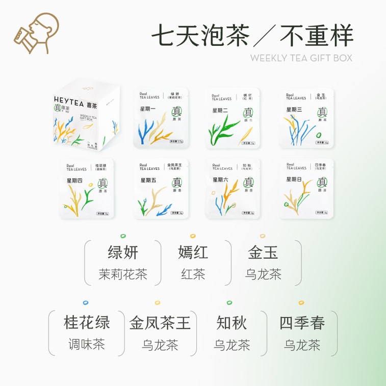 [중국 직송] HEYTEA 진짜 차 주간 선물 박스 (7개입, 24.5g) 4
