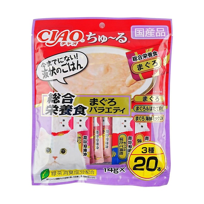 日本INABA伊納寶 貓條 寵物零食貓咪濕糧 綜合營養 鮪魚混合 14g*20