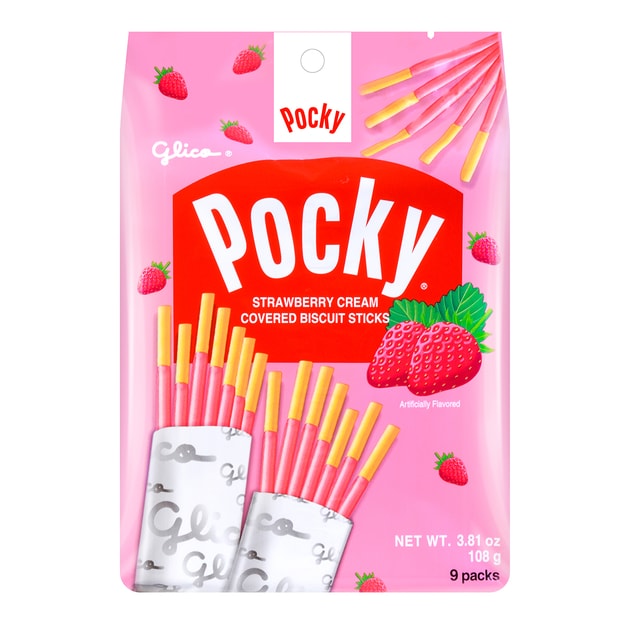 商品详情 - 日本GLICO格力高 Pocky百奇 草莓涂层饼干棒 家庭装 9包入 - image  0