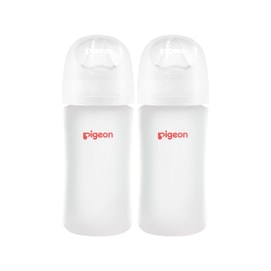 Silicone Coating (Glass Inside/Silicone Outside) Baby Bottle, 240ml (Pack of 2), Includes 2 pcs M Nipples (3m+)