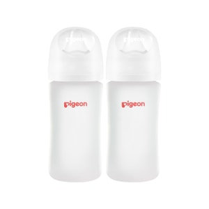Silicone Coating (Glass Inside/Silicone Outside) Baby Bottle, 240ml (Pack of 2), Includes 2 pcs M Nipples (3m+)