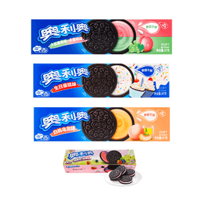 [, 4 Pack]Oreo Chocolate Sandwich Cookies, Grape&Peach/Blueberry&Raspberry/White Peach/Birthday Cake, 3.42 oz/Pack
