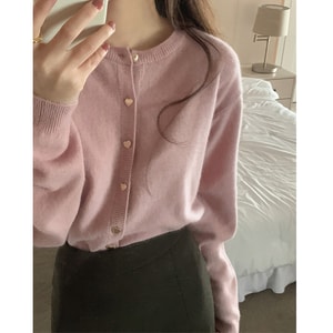 Autumn And Winter Simple Knitted Soft Glutinous Sweater Coat Pink