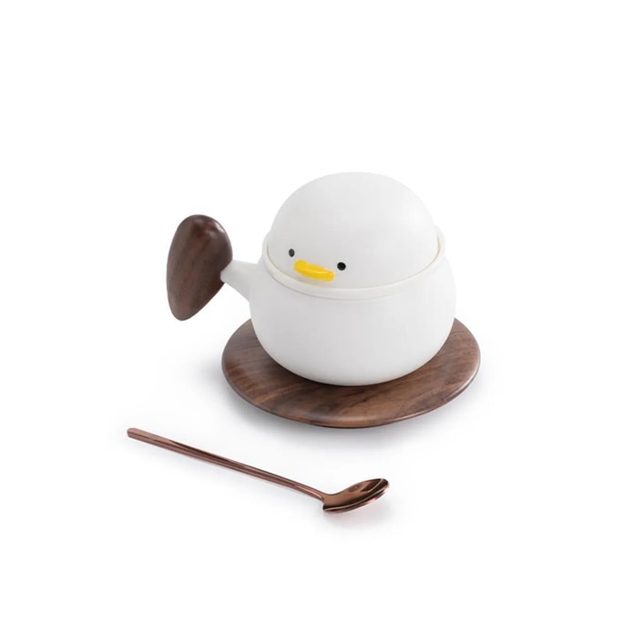 Ceramic Duck Tea Cup & Wood Coaster with Spoon  5.74 fl oz