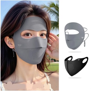 [중국 직배송] 디어 레이디 선크림 페이스 마스크, 자외선 차단 전면 보호, 2026년 신상 고급 아이스 실크 선크림 마스크, 매우 아름다운 디자인~ 다크 그레이 페이스 마스크 + 블랙 페이스 마스크 2개 세트