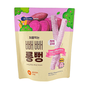 베베쿡 롱스틱 라이스 스낵 1단계 자색고구마 1.06 oz 백미 89.82% 비타민 B1 아기 첫 간식