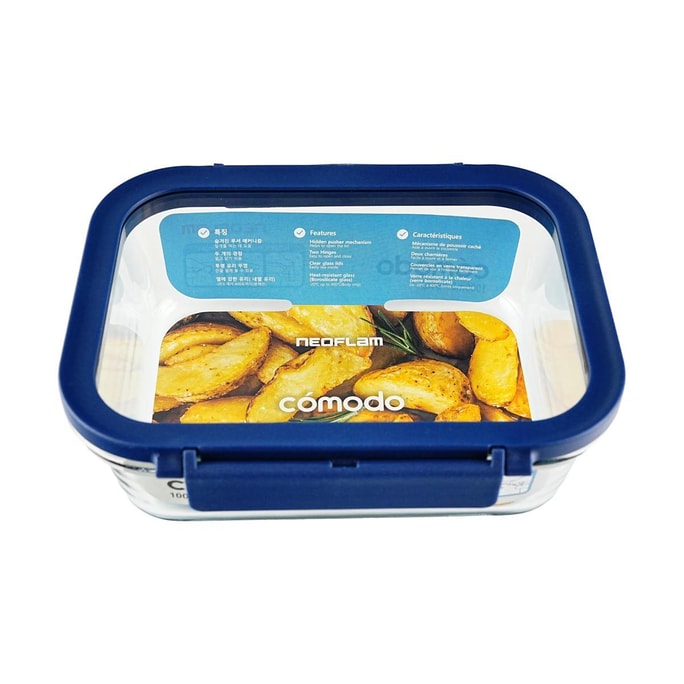 長方形ガラスランチボックス耐熱気密漏れ防止弁当箱1000ml