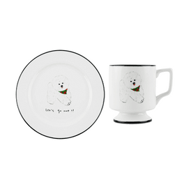 【Mug Set】Mummur Ceramic Plate Bichon Frise 18cm