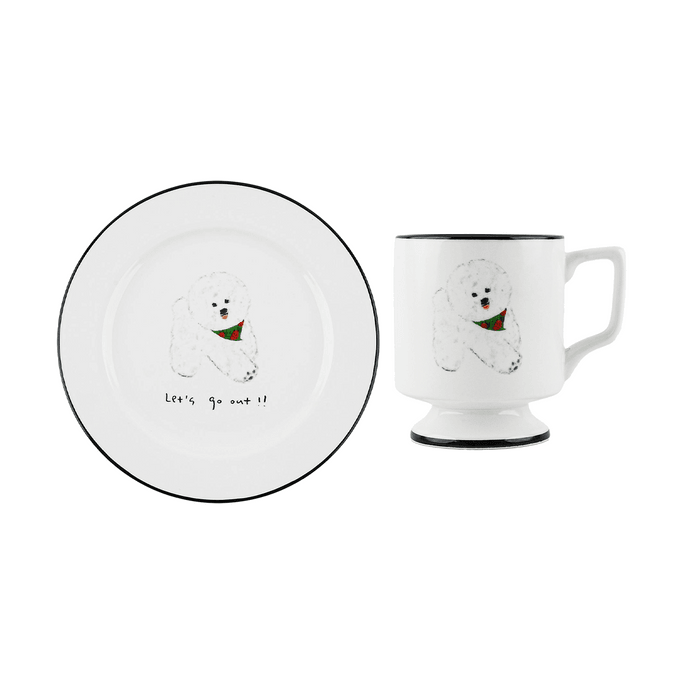 【Mug Set】Mummur Ceramic Plate Bichon Frise, 7.1 inch