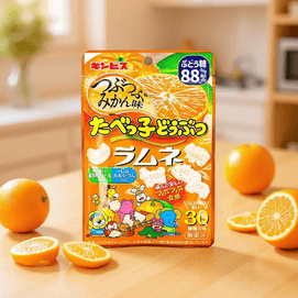 Tabekko Dobutsu Ramune Candy  Mikan Flavor,1.23 oz【Added Polyphenols And Calcium】