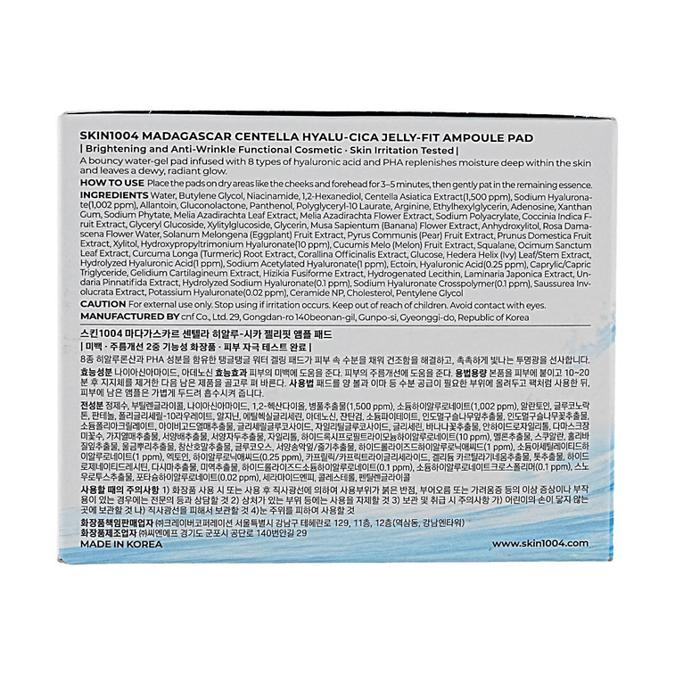 Coussinets Ampoule Jelly-Fit Hyalu-Cica Madagascar Centella 4,73 fl.oz. Coussinets Faciaux Hydratants en profondeur et Apaisants 10
