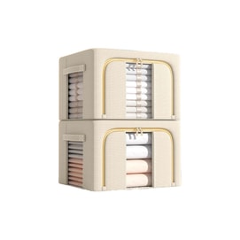 【中国直邮】 HSPM 新款宿舍家用储物神器特大号牛津布储物箱 双窗米色 66L:50*40*33cm