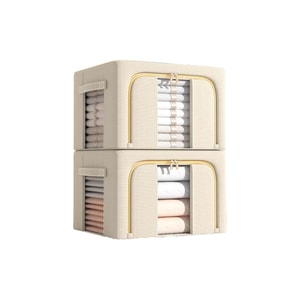 【中国直邮】 HSPM 新款宿舍家用储物神器特大号牛津布储物箱 双窗米色 66L:50*40*33cm