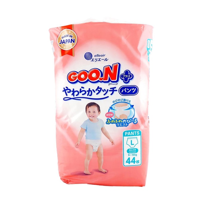日本GOO.N大王 PLUS 肌快適設計 嬰兒拉拉褲學步褲 尿不濕尿布 男女通用 L碼 9-14kg 44枚入