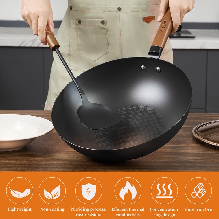 王源吉 ⭐信手拈来⭐   云烟精铁 平底锅 健康无涂层 持久不锈 不挑炉灶 锅身仅重1.1kg 32cm 燃气灶/电磁炉通用 6