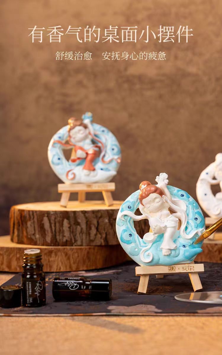 【中国直邮】 宋朝 敦煌手绘香氛彩绘 diy石膏香薰 室内高级摆件浮雕创意 飞天1套