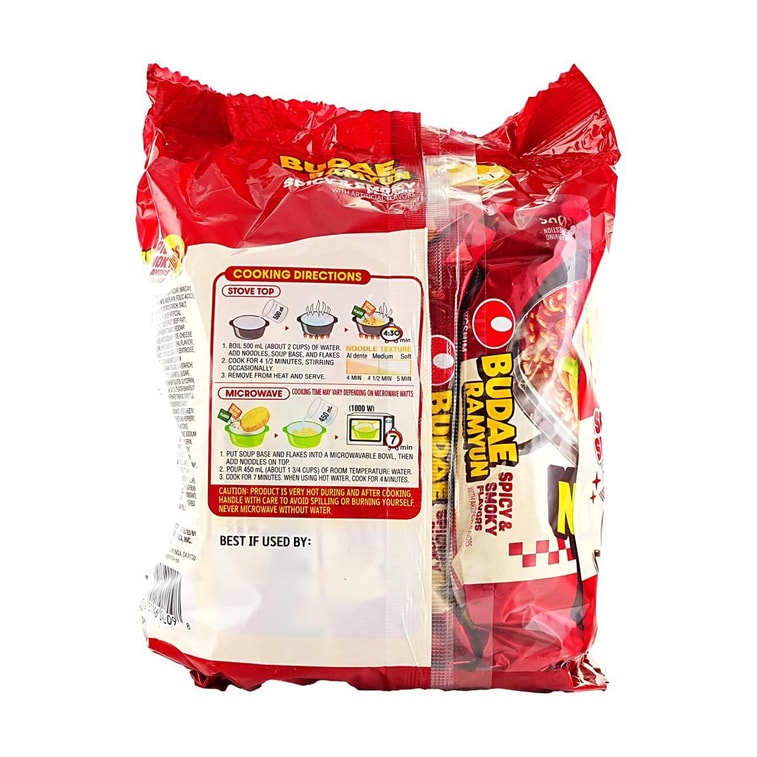 Budae Ramyun Noodles with Soup Mix- Instant Noodle, Spicy & Smoky Flavor, 4.23 oz *4 Bags, 16.9 oz 4