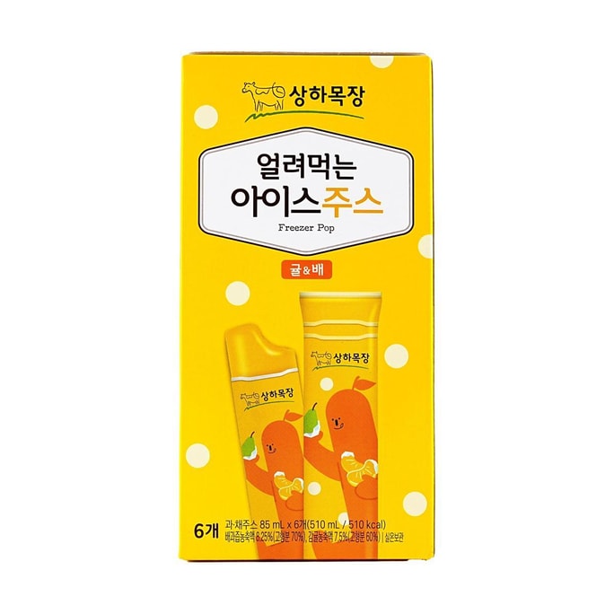 韩国MAEIL SANGHA FARM 有机水果冰棒 柑橘梨汁冰淇淋棒棒冰 85ml*6支【冷冻后食用】【清爽消暑甜品】