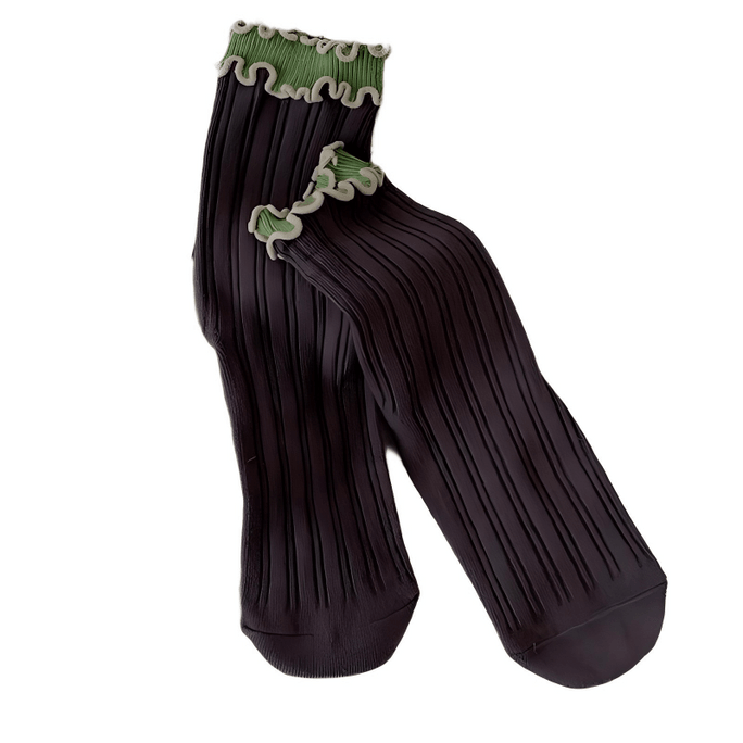 虹橋市場 - 米国スポット商品: 韓国風スリングバックソックス、ふくらはぎ丈、カラフル、1足、コーヒー