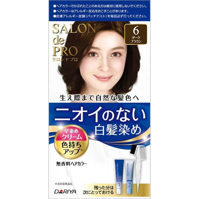 日本 DARIYA 塔麗雅 泡沫白髮專用無味染髮劑 #6 深棕色 80g