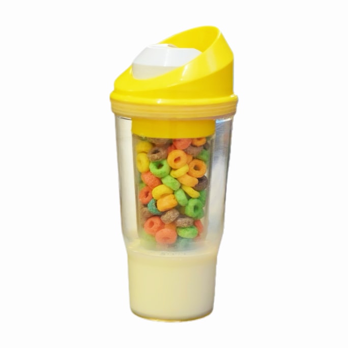 A 500ml Yellow Double-Layer Milk & Cereal Cup – Dry-Wet Separation Eat and Drink at the Same Time Perfect Breakfast Expe