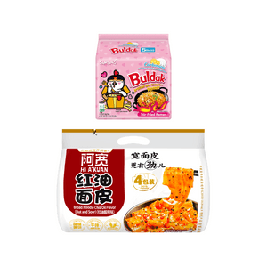 【Parfaitement associé】Nouilles SAMYANG Buldak saveur Carbonara, 22,9 oz + Nouilles larges A Kuan saveur aigre et piquante 16,22 oz