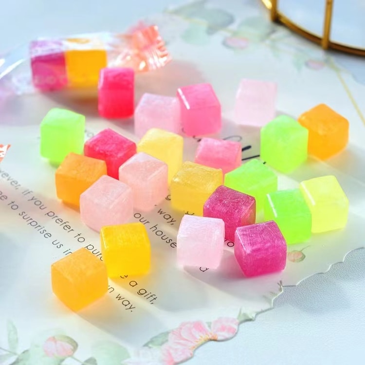 Japanese Bourbon fruit-flavored hard candies colorful square