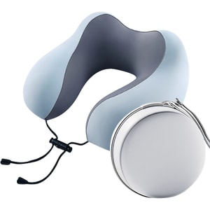  水月秦淮 U型枕便携旅行枕头 慢回弹记忆棉颈部超强支撑、独特造型环绕支撑 冰丝面料柔软曙色蓝色单只装【配套收纳盒,手机大小尺寸出差、上飞机日常办公超级方便】