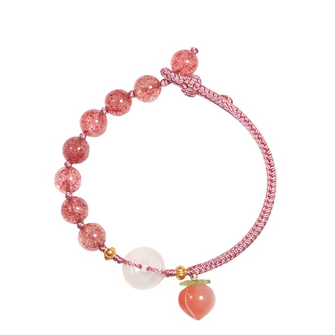 Natural strawberry crystal bracelet women attract peach blossom strings agate peace button peach