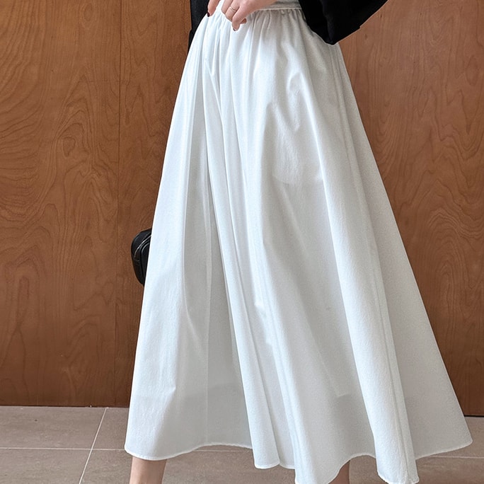 【中国直邮】LUXI AUNT 春季新款法式高级感半身裙大摆A字百褶裙 白色 M