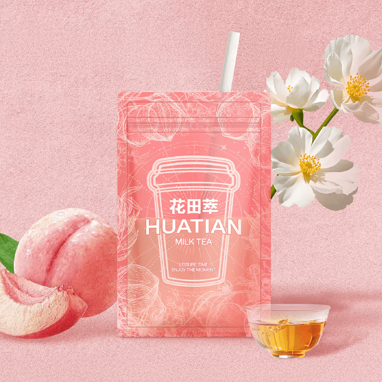 HUATIAN ピーチウーロンミルクティー 7本セット、148g [砂糖不使用、低