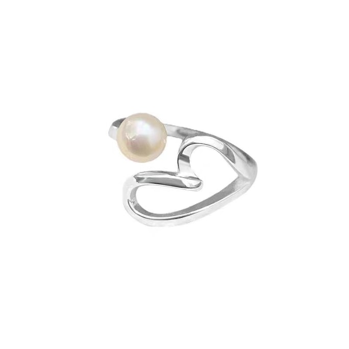 Pearl heart ring with adjustable opening design set of 1 pearl and rivet collision too piercing