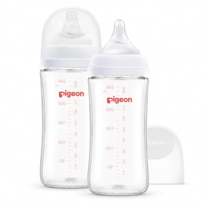 유리 젖병 와이드넥 | 세척 용이 | 내열성 | 8.1 Oz (2개 묶음) 2개의 젖꼭지 포함 (3개월 이상)